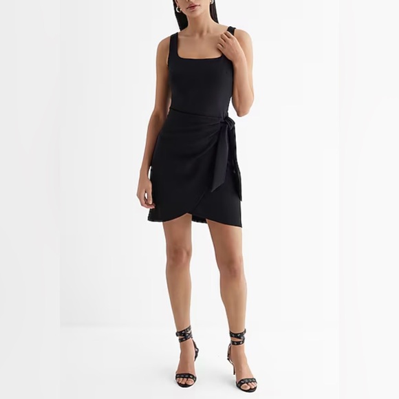 Express Dresses & Skirts - Express Little Black Mini Faux Wrap Dress with Scoop‎ Neck and Tie